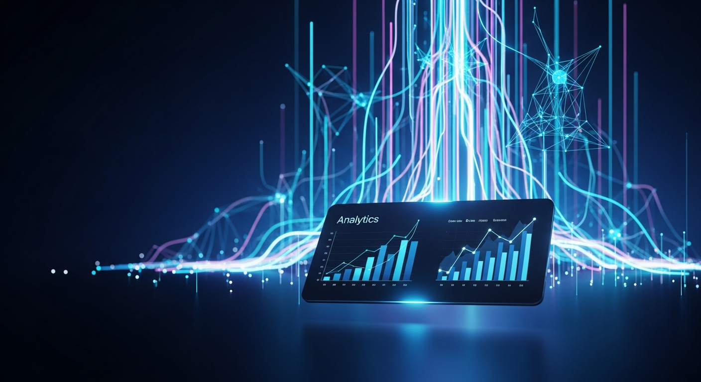 Analytics dashboard showing growth metrics on a laptop — the kind of pipeline-linked visibility DEM builds for clients.